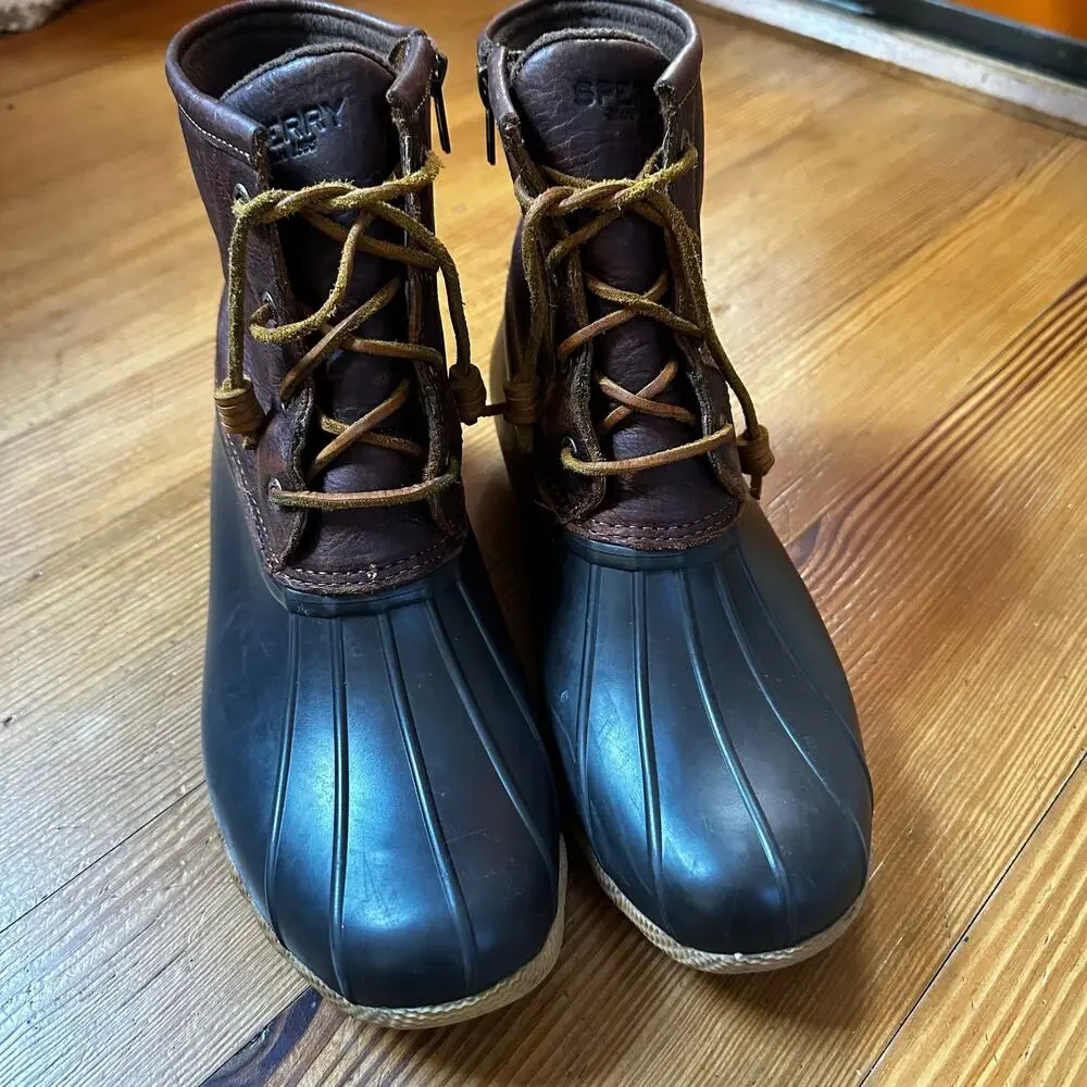Sperry saltwater brown leather rubber sole rain‎ boots SIZE 10